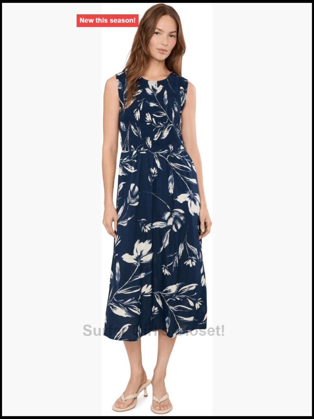Sleeveless Smocked Floral Midi Dress Viscose